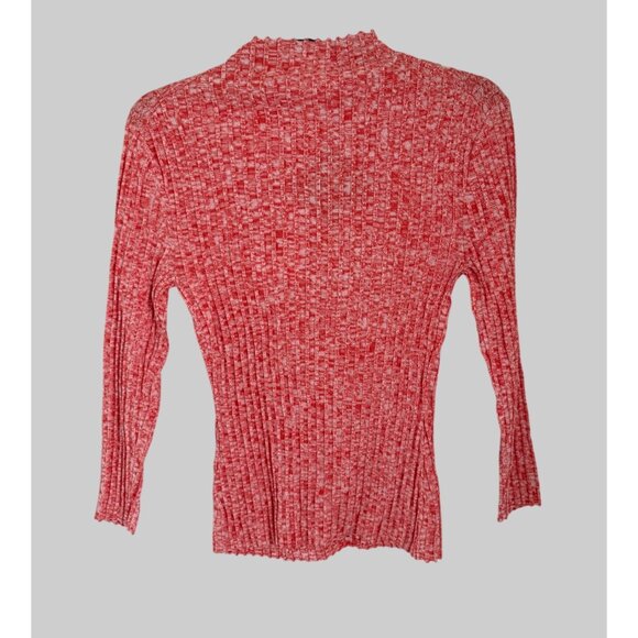 Ports 1961 Work in Progress Ribbed Red & White Cotton Knit Top Lettuce Edge - Picture 6 of 9